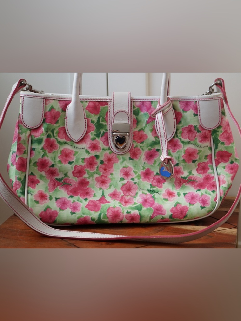 Dooney & Bourke Floral Satchel Crossbody Pink Green White